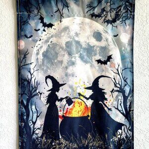 Weather Resistant Halloween Full Moon Witches Spell Cauldron Yard Flag Hanging